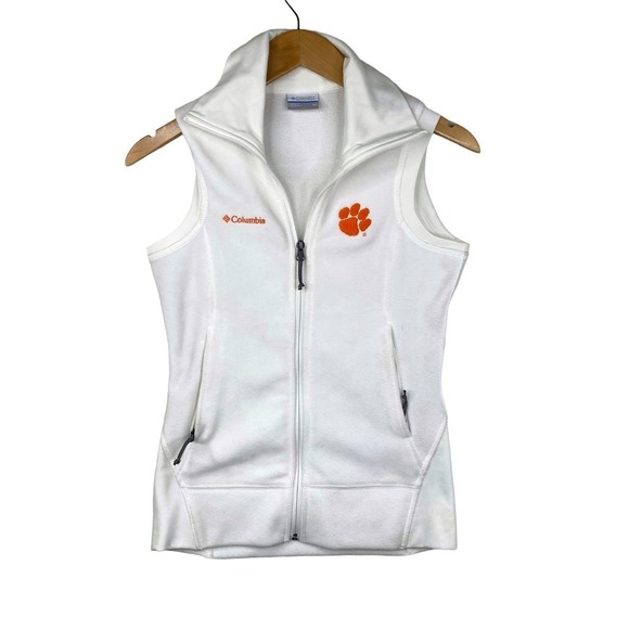Columbia White Clemson Tigers Fuzzy Full Zip Fleece Vest Women's Size X-Small - Picture 1 of 4